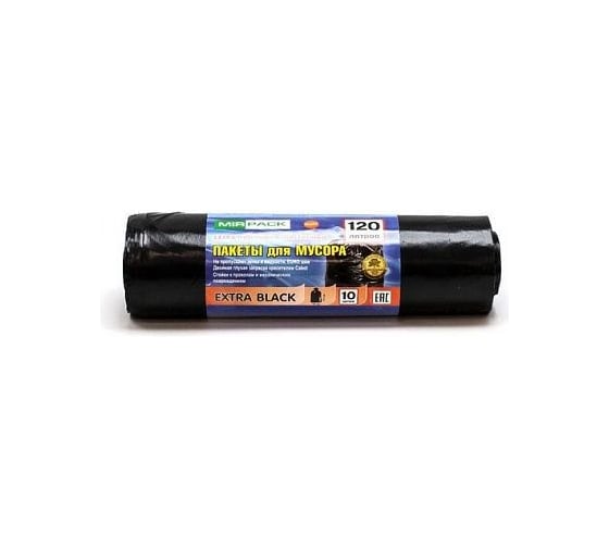 Мешки для мусора EXTRA black (10 шт; 120 л, ПВД, 50 мкм, размер 70х110 см) черные MIRPACK 12005801