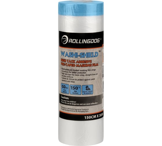 Укрывное полотно на малярной ленте WASHI-SHIELD 30 м x 150 см Rollingdog 81450