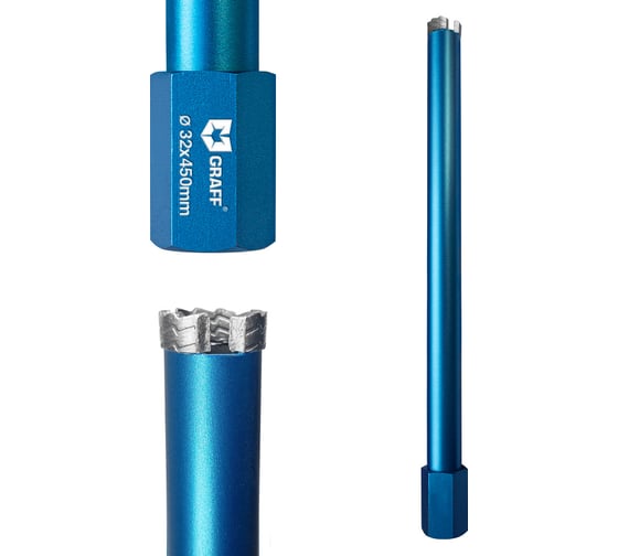 Коронка алмазная 32x12х450 мм, 1 1/4", по армированному бетону GRAFF 113212