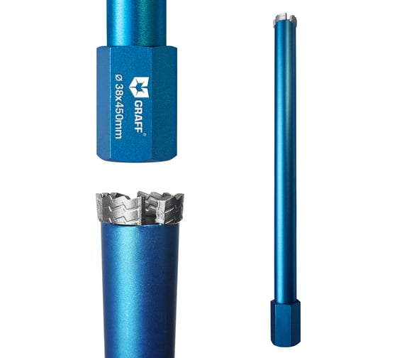 Коронка алмазная 38x12х450 мм, 1 1/4", по армированному бетону GRAFF 113812