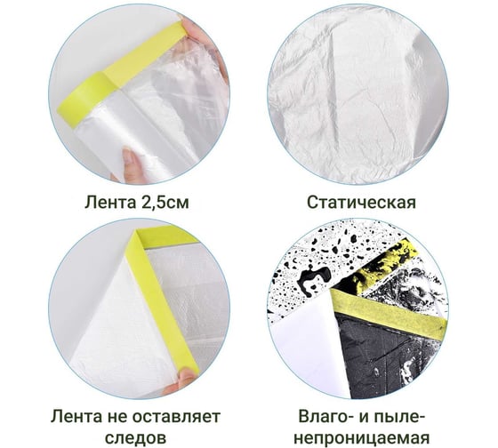 Пленка укрывная с малярной лентой статическая LLP International Group 20 м, 900 мм,  2шт. / защитная пленка для ремонта и покраски MFTG920