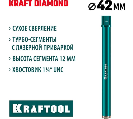 Алмазная коронка по железобетону KRAFTOOL Diamond 42 мм 29825-042