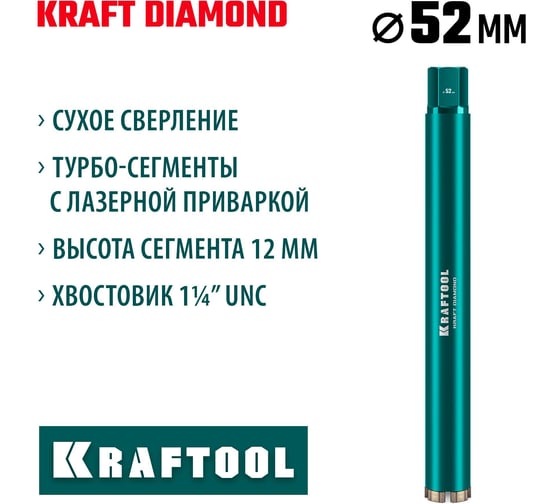 Алмазная коронка по железобетону KRAFTOOL Diamond 52 мм 29825-052