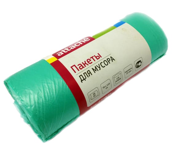 Мешки для мусора зеленые (20 шт; 120 л; 70x110 см; 25 мкм) Attache 274536 1