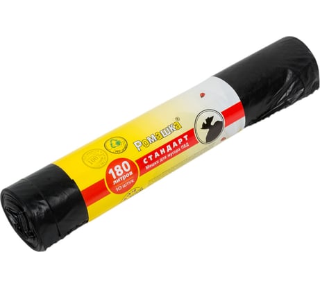 Мешки для мусора в рулоне Стандартные (10 шт; 180 л; черные; ПВД; 27 мкм; 90х110 см) Ромашка ВР-0086Б