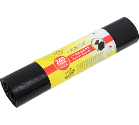 Мешки для мусора в рулоне Стандартные (10 шт; 240 л; черные; ПВД; 30 мкм; 90х130 см) Ромашка ВР-0073Н