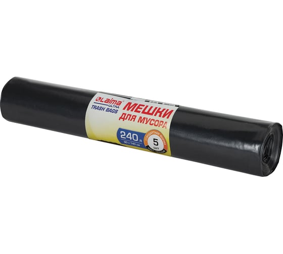 Мешки для мусора черные сверхпрочные LAIMA ULTRA (5 шт; 90x140 см; 240 л; 120 мкм; ПСД) ЛАЙМА 607698