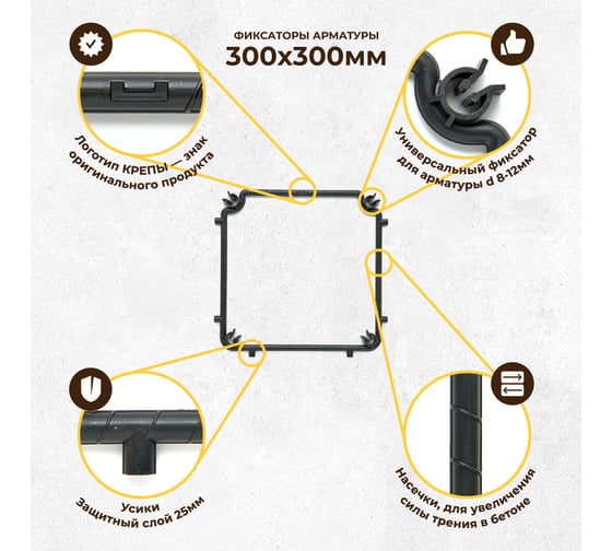 Фиксаторы арматуры КРЕПЫ 2.0 300х300 40шт KR2-S-300300-Q40