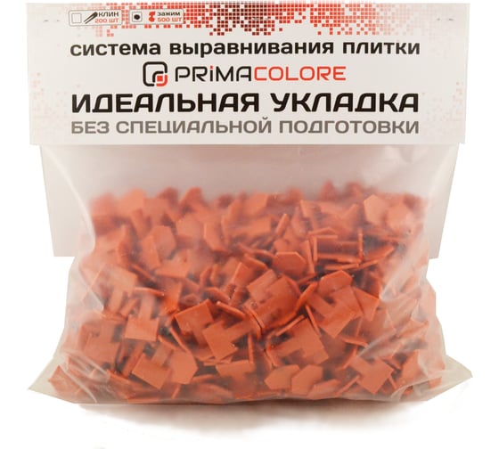 Система выравнивания плитки СВП (500 шт; 1 мм; зажимы; пакет ПЭНД) PRIMOCOLOR Z-15001 1