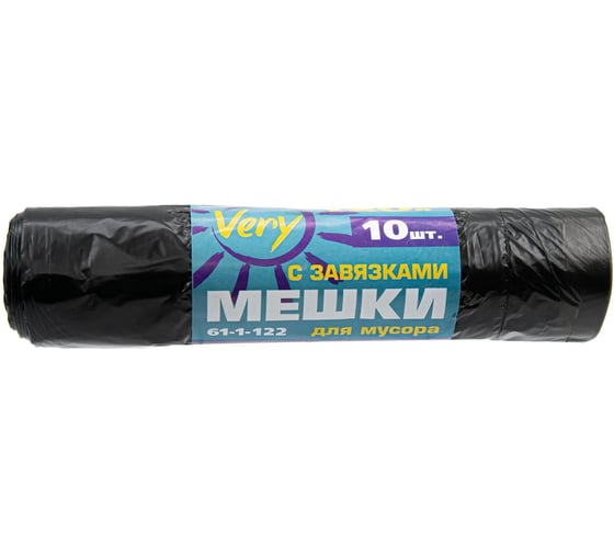 Мешки для мусора с завязками 10 шт, 120 л, 25 мкм, ПВД, черные РемоКолор 61-1-122