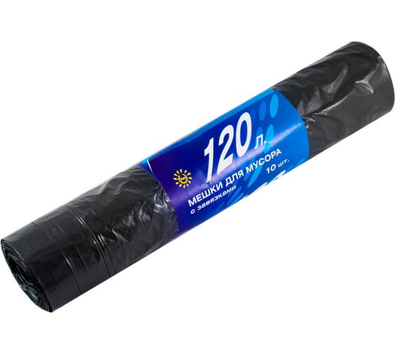 Мешки для мусора с завязками 10 шт, 120 л, 25 мкм, ПВД, черные РемоКолор 61-1-122