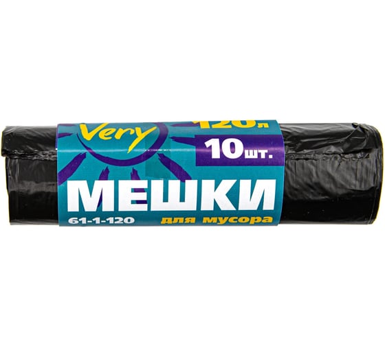 Мешки для мусора 10 шт, 120 л, 15 мкм, ПНД, черные РемоКолор 61-1-120