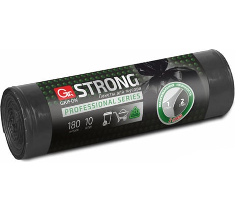 Пакеты для мусора двухслойные, 180 л, 10 шт в рулоне GRIFON 101-533