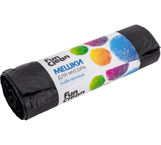 Мешки для мусора "Особо прочные" 120 л, 10 шт, черные, ролик Fun Clean 6398
