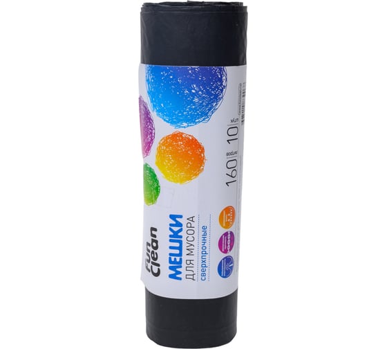 Мешки для мусора "Сверхпрочные" 160 л, 10 шт, цветные, ролик Fun Clean 6448