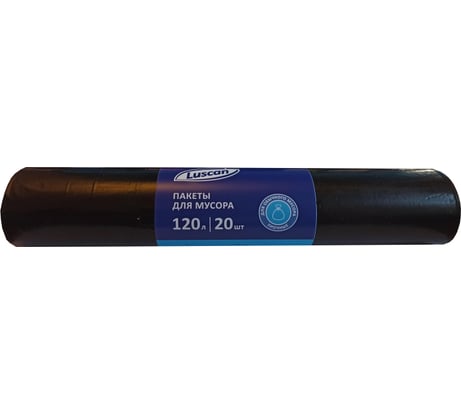 Мешки для мусора в рулоне (20 шт, 650х1050 мм, 120 л, 45 мкм, ПВД, черные) Luscan 1557727