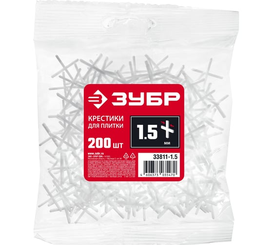 Крестики для плитки ЗУБР 1.5 мм, 200 шт 33811-1.5