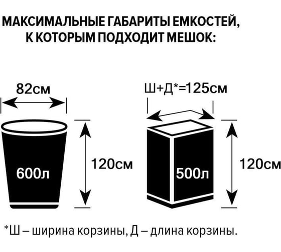 Мешки для мусора 480 л, черные, пвд, 65 мкм, в рулоне 5 шт, 130x170 см Luscan 1694303