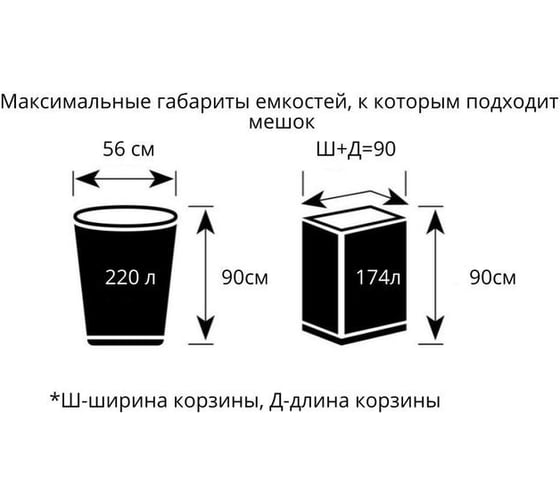 Мешки для мусора ПВД (240 л, 50 мкм, 10 шт, черные, 90x130 см) ООО Комус 1591892