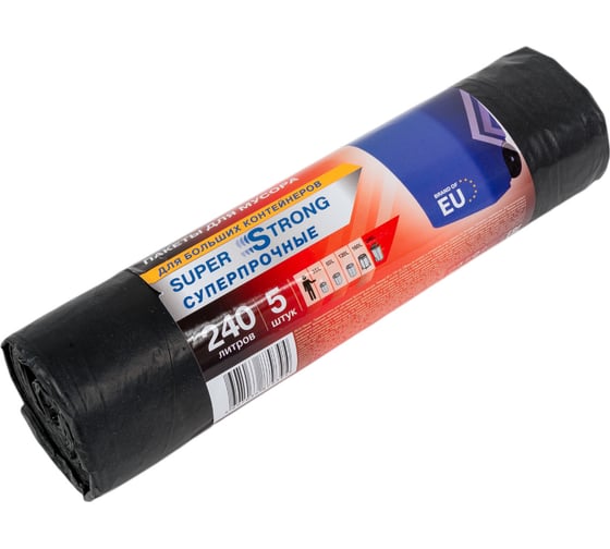 Мешки для мусора Super Strong 90x130 см, 240 л, 5 шт Paclan 4607036879394