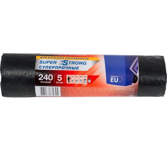 Мешки для мусора Super Strong 90x130 см, 240 л, 5 шт Paclan 4607036879394