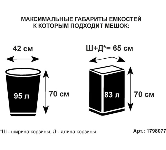 Мешки для мусора Элементари (10 шт/рул.; 120 л; ПНД 20 мкм; черные; 67x100 см) ООО Комус 1798077