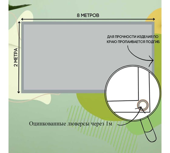 Тент полог ПВХ 2x8 м, 630 г/м², влагостойкий, зеленый ПК ЭЛИТТЕНТ 2X8PVC630GR