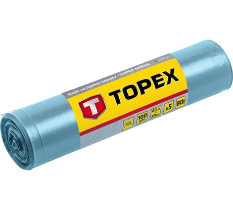 Мешки (5 шт; 80 л; 60х90 см; 100 мкм; пленка LDPE; суперпрочные) для тяжелых отходов TOPEX 23B257