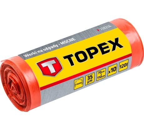 Мешки (10 шт; 120 л; 70х110 см; 35 мкм; пленка ПВД; прочные) для отходов TOPEX 23B256