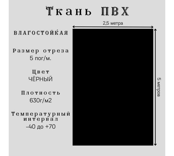 Ткань ПВХ 630 г/м², 2.5x5 м, влагостойкая, цвет черный ПК ЭЛИТТЕНТ 5PVC630BL