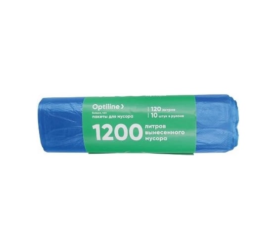 Пакеты для мусора ПНД 70x110 см, 120 л, синие, в рулоне 10 шт. Optiline 23-0100