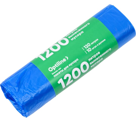 Пакеты для мусора ПНД 70x110 см, 120 л, синие, в рулоне 10 шт. Optiline 23-0100
