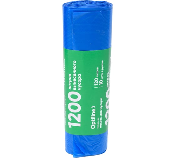 Пакеты для мусора ПНД 70x110 см, 120 л, синие, в рулоне 10 шт. Optiline 23-0100