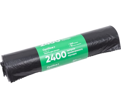 Пакеты для мусора ПВД 100x140 см, 35 мкм, 240 л, черные, в рулоне 10 шт. Optiline 23-0046