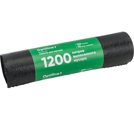 Пакеты для мусора ПВД 70x110 см, 30 мкм, 120 л, черные, в рулоне 10 шт. Optiline 23-0048