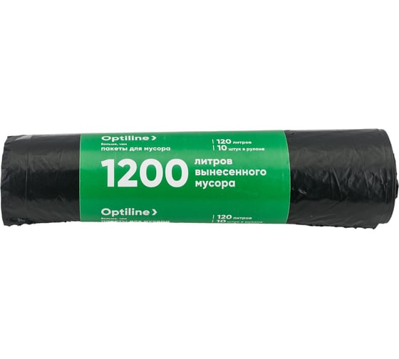 Пакеты для мусора ПВД 70x110 см, 30 мкм, 120 л, черные, в рулоне 10 шт. Optiline 23-0048