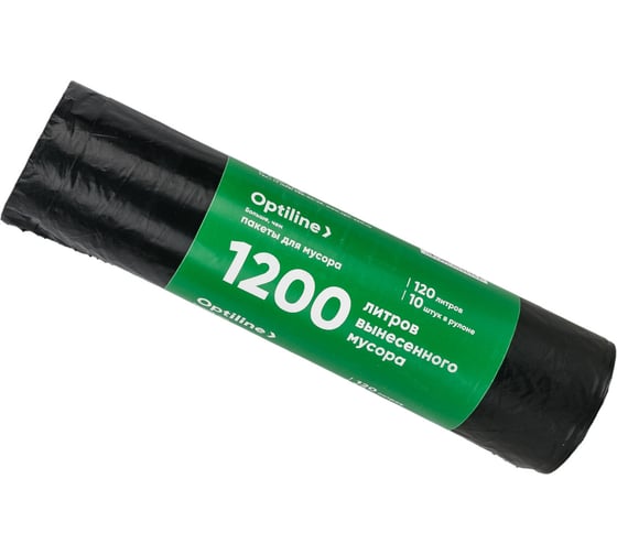 Пакеты для мусора ПВД 70x110 см, 30 мкм, 120 л, черные, в рулоне 10 шт. Optiline 23-0048