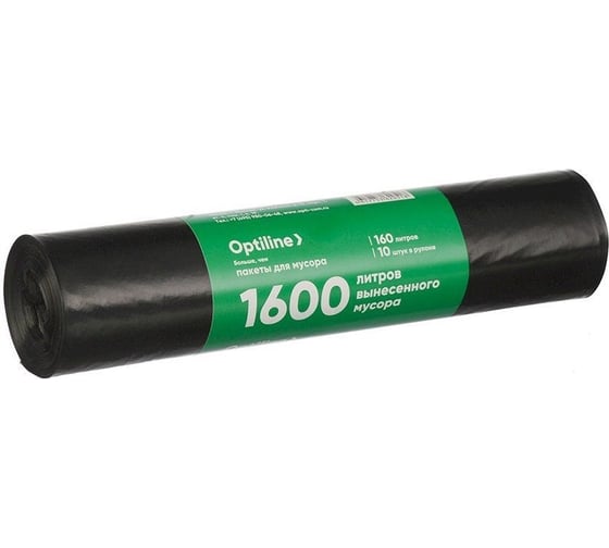 Пакеты для мусора ПВД 90x110 см, 35 мкм, 160 л, черные, в рулоне 10 шт. Optiline 23-0049