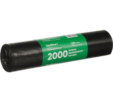 Пакеты для мусора ПВД 90x130 см, 35 мкм, 200 л, черные, в рулоне 10 шт. Optiline 23-0050
