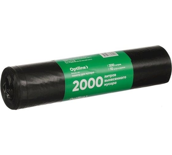 Пакеты для мусора ПВД 90x130 см, 35 мкм, 200 л, черные, в рулоне 10 шт. Optiline 23-0050 1