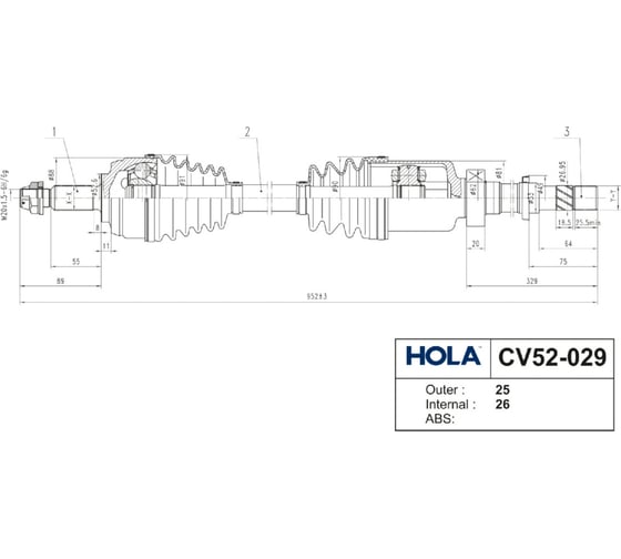 Привод передних колес для а/м Renault Duster 2WD, Nissan Terrano правый HOLA CV52-029
