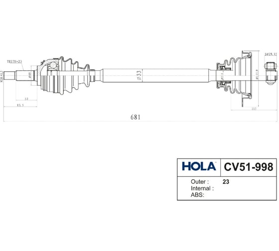 Привод передних колес для а/м ВАЗ Ларгус JH3, Renault Logan 1.6 16V, MT левый HOLA CV51-998