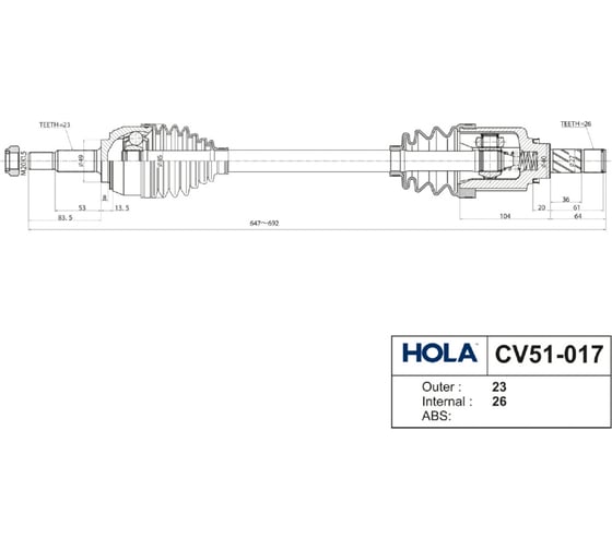 Привод передних колес для а/м ВАЗ Ларгус JR5, Renault Logan левый HOLA CV51-017