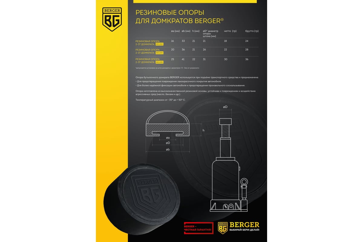 Резиновая опора для бутылочного домкрата 6-8т Berger BG BG1285 .