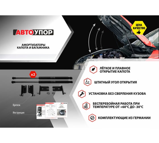 Газовые упоры капота АвтоУпор для Chevrolet Aveo T300 2011-2015, 2 шт., UCHAVE011