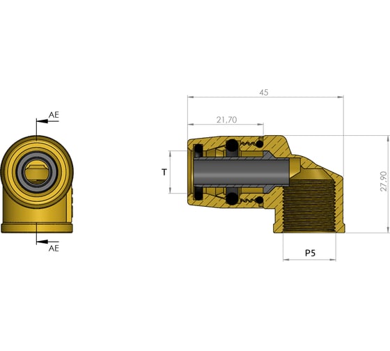 Фитинг шарнирный угловой 90° P5 под трубку 8x1 мм ORPASAN ORP 4402 1