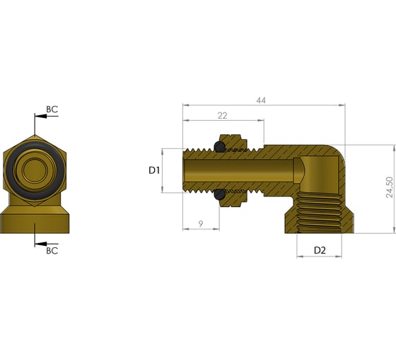 Адаптер угловой Г-образный M12x1.5/F12x1.5 ORPASAN ORP 4605 1