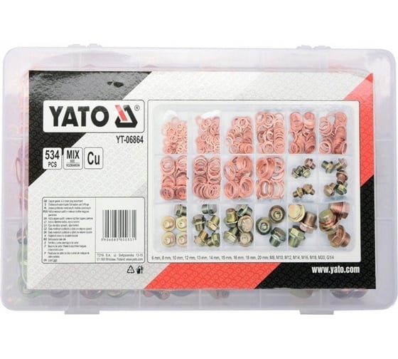 Набор медных шайб и сливных пробок 534 предмета YATO YT-06864