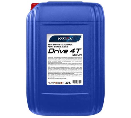 Полусинтетическое моторное масло для четырехтактных двигателей Drive 4T 10W-40 API SL, JASO MA2 20 л VITEX v311406