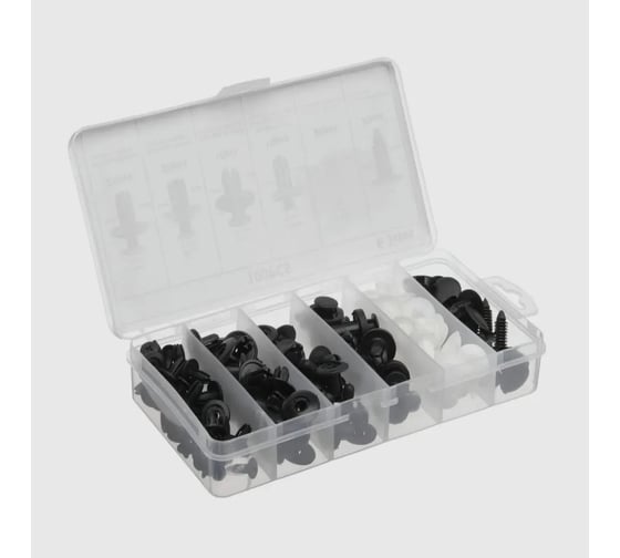 Набор пластиковых клипс, пистонов, 100 шт Vitatools klipsa-6-100-korobka